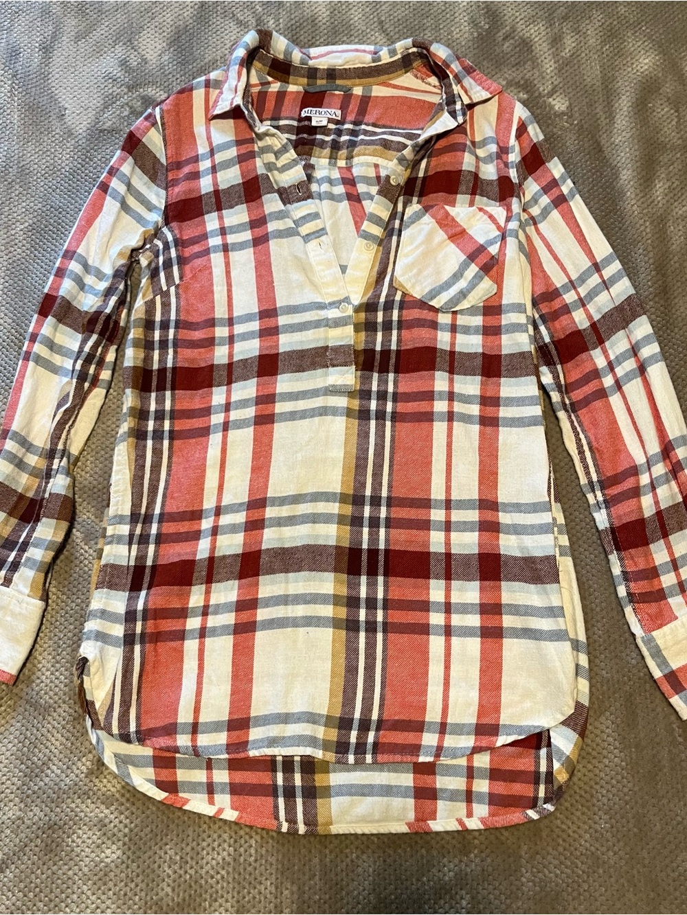 Merona Red and Cream Plaid 1/4 Button-Down Shirt